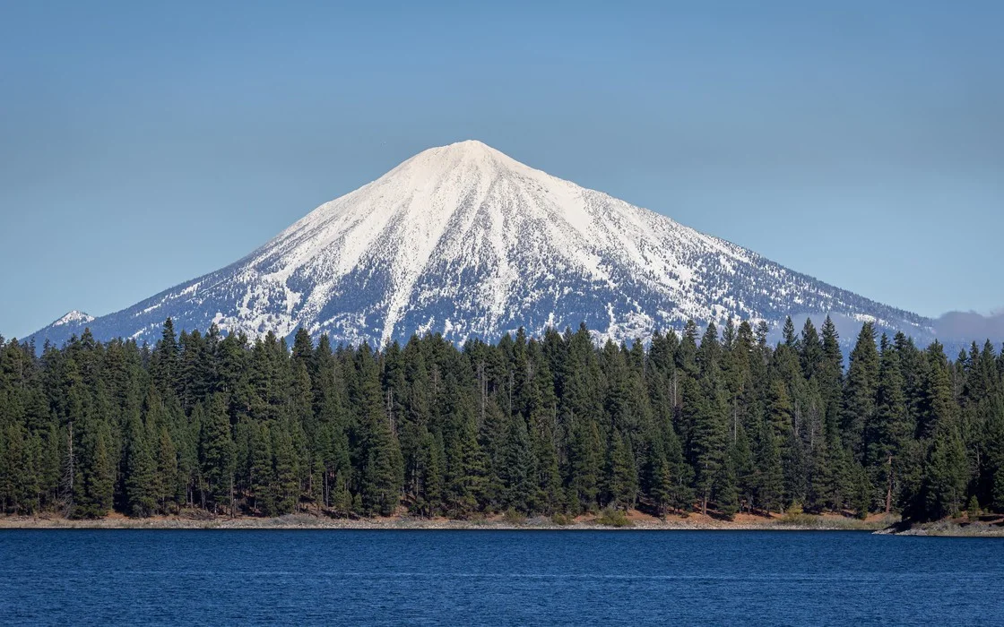 Mount McLoughlin above a lake and treeline